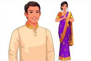 pareja india en traje tradicional vector