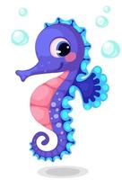 Cute blue seahorse cartoon vector