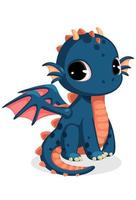 dibujos animados lindo bebé dragón azul oscuro vector