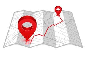 Foldable map with red location pins vector