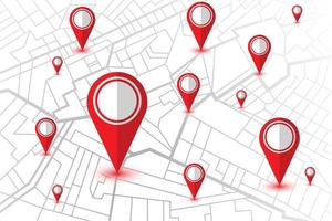 GPS navigator map with red pins locations vector