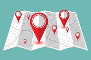 Map with red location pins isolated  vector