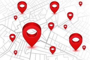 Navigator map with red location pins vector