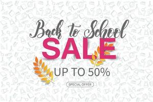 Back to school sale banner with leaves and pattern vector