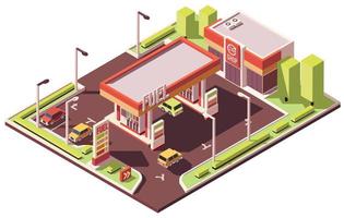 Gas station isometric composition vector