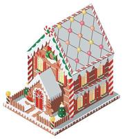 Isometric gingerbread house with gingerbread man and woman vector