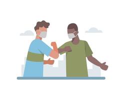 Men greeting with elbows during coronavirus pandemic vector