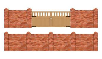 Brick fence with wooden gate isolated  vector