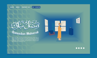 Ramadan Landing Page with Man Standing Up for Praying vector