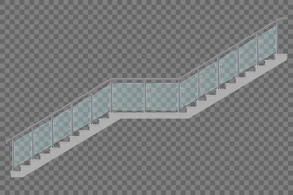 Stairway with glass railing isolated 