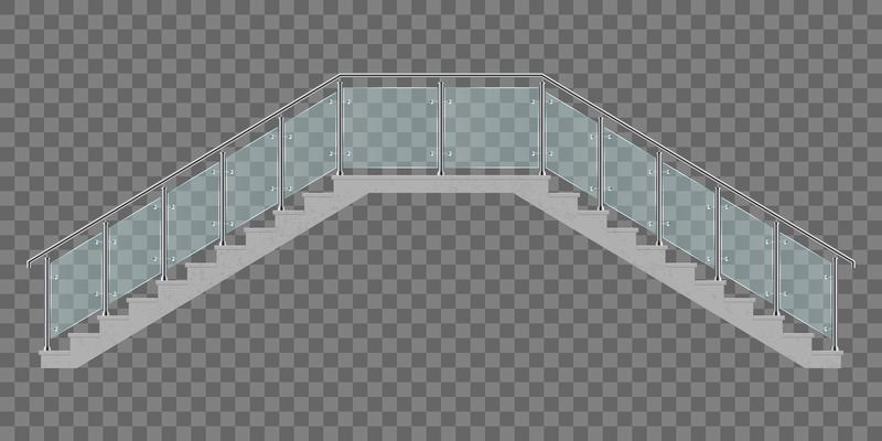 Two sided stairs with glass railing isolated