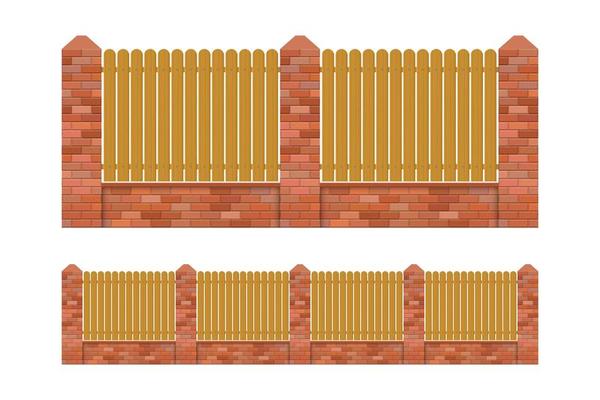 Brick and wood fence isolated