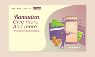 Ramadan Landing Page with Man Giving Charity Online vector