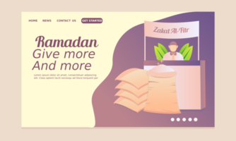 Ramadan Landing Page with Man Keeping Stand with Rice vector