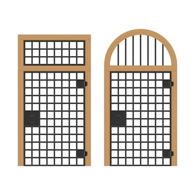 Set of old doors with steel bars