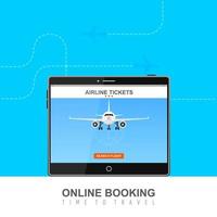 Online flight booking on screen vector