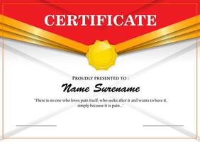 Simple red and gold angle header certificate design vector