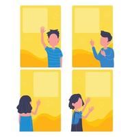 Various people in front of yellow picture frames vector