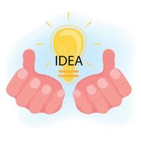 Hands holding a yellow light bulb with idea text vector