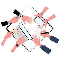 Top view of business team hands working at table vector