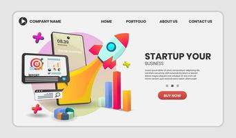 Startup concept on mobile application web template vector