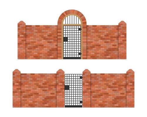 Steel gate with brick fence isolated