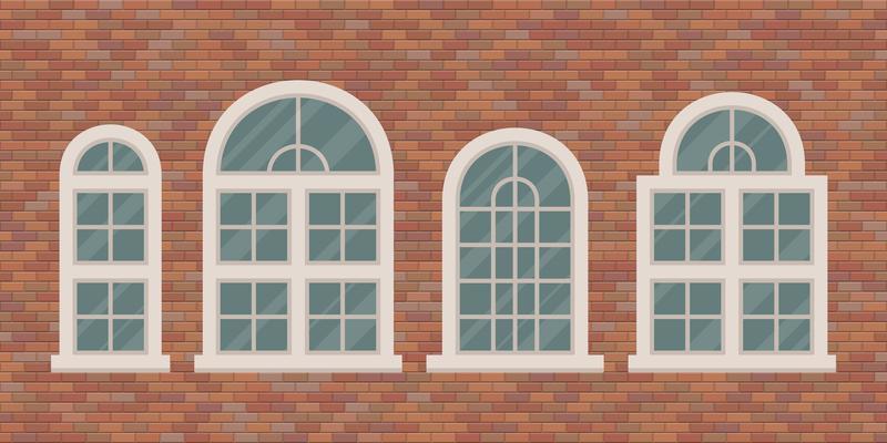 Retro windows on brick wall 