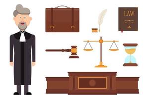 Set of judge character and law elements vector