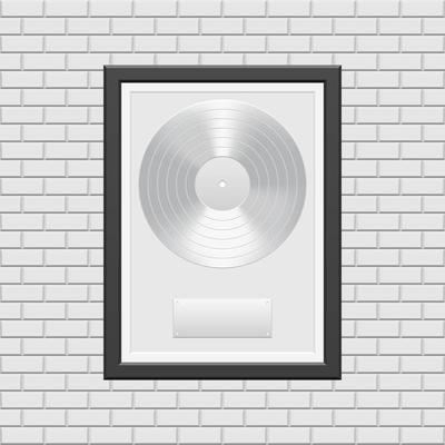 Silver vinyl record with black frame 
