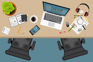 Business planning and auditing top view with office objects vector