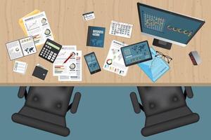 Business planning workspace top view with office objects vector