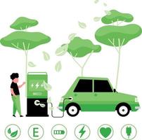 diseño de energía verde con coche eléctrico. vector