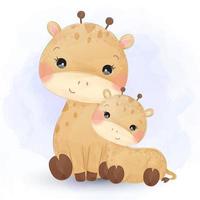 Cute mommy giraffe and baby giraffe portrait together vector