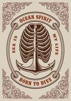 Nautical vintage poster with anchor and ribs vector