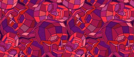 Purple and red toned polygon skull seamless pattern