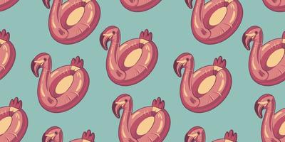 Seamless pattern with pink flamingo floats on blue vector