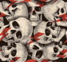 Halftone skull and red lightning seamless pattern vector