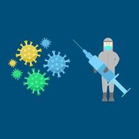 Doctor with vaccine fight the virus vector