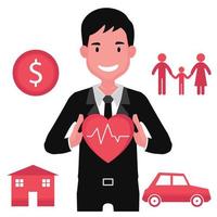 Broker Insurance Man Holding Heart with Cardiogram Lines vector