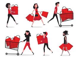 Shopping people set vector