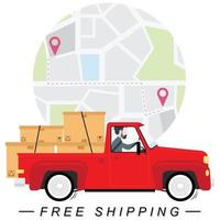 Man driving red truck with packages and map vector