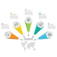 Infografía de 5 pasos con coloridas formas hexagonales 3d vector