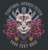 Kitsune mask color banner for t-shirt vector