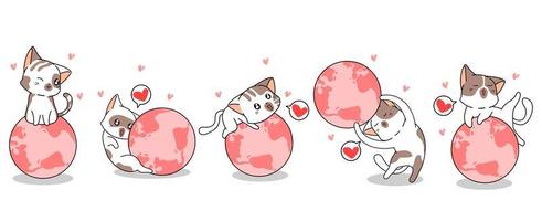 5 different cats loving the world vector