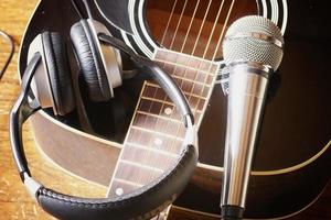 instrument guitar headphones and microphone photo