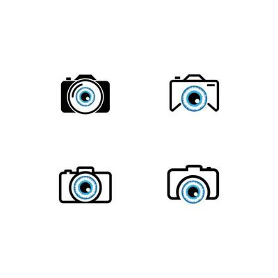 Camera with blue eye pictogram icon set