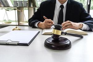 Lawyer working on documents and reports photo