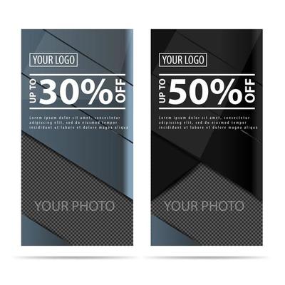 Two vertical discount banners made of ribbons 