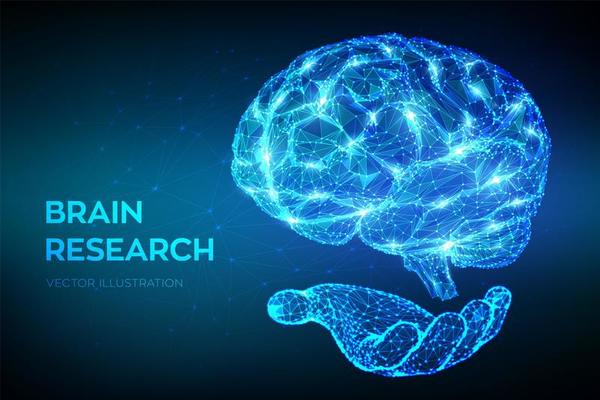Brain research 3D low polygonal abstract design 