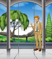 Businessman standing in the room with view vector